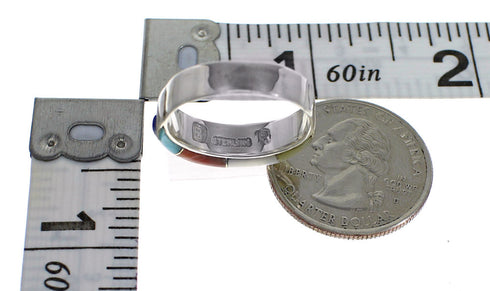 Silver Southwest Multicolor Inlay Jewelry Ring Size 6-1/4 QX75274